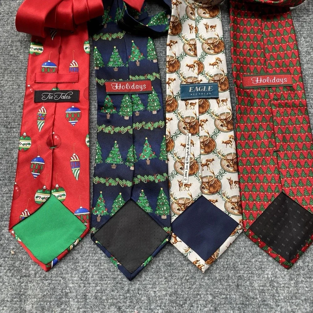 Lot of 4 Men's Christmas Neckties Holiday Ornaments Festive